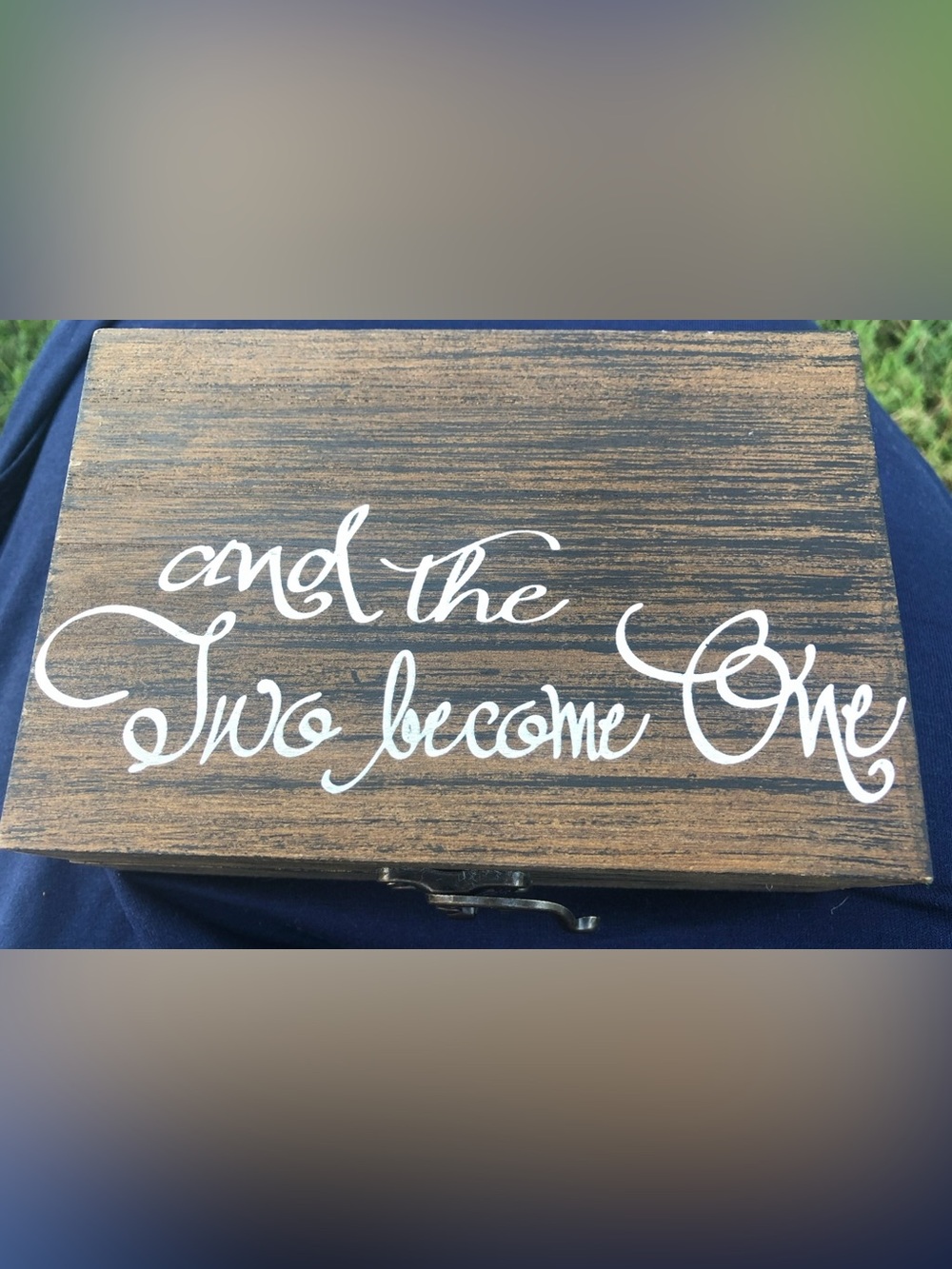Brown Wood Box Sign with White Script - "and the Two become One"